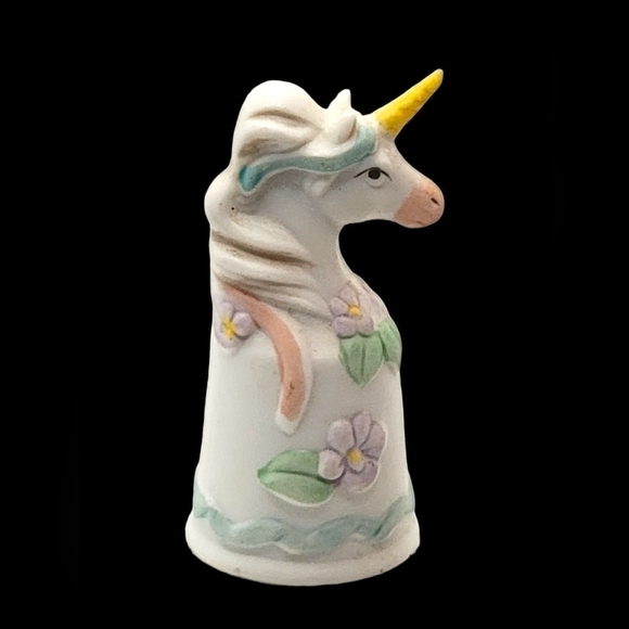 Enesco Unicorn Sewing Thimble 1986 Vintage Collectible Floral Pastel - Picture 5 of 6